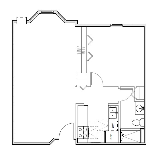 Floor plan for 1 bed, 1 bath